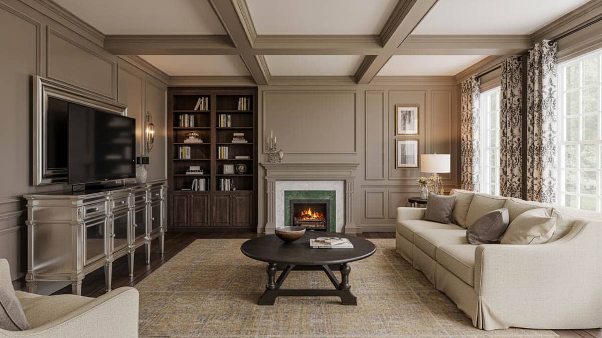 This stylish contemporary earthy room space offers earthy tones and textures