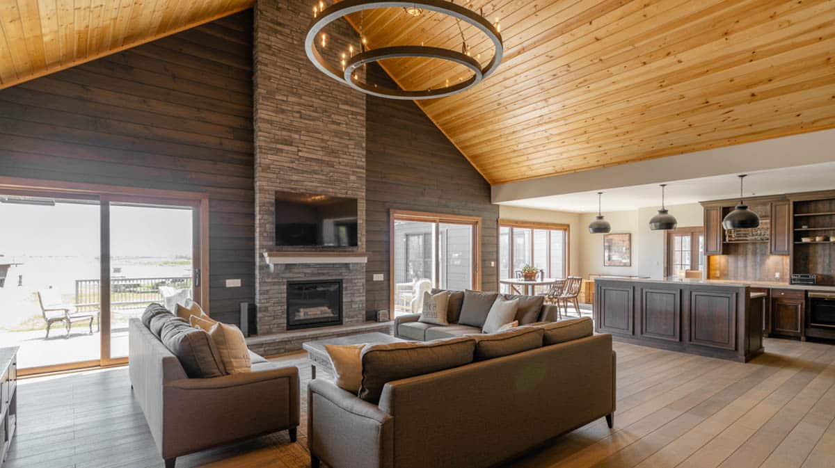This rich earth tone living room features a variety of shades from