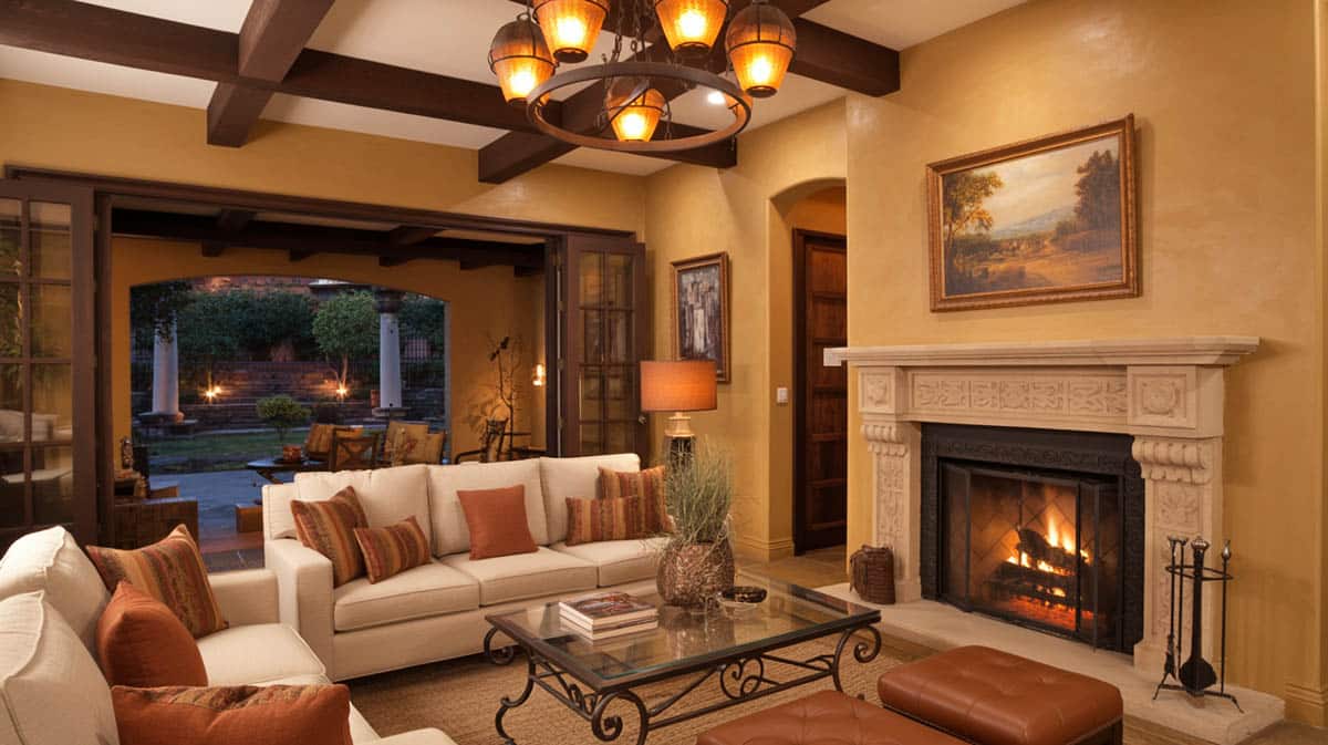 Showcasing an assortment of earth tones, this formal living room brings in