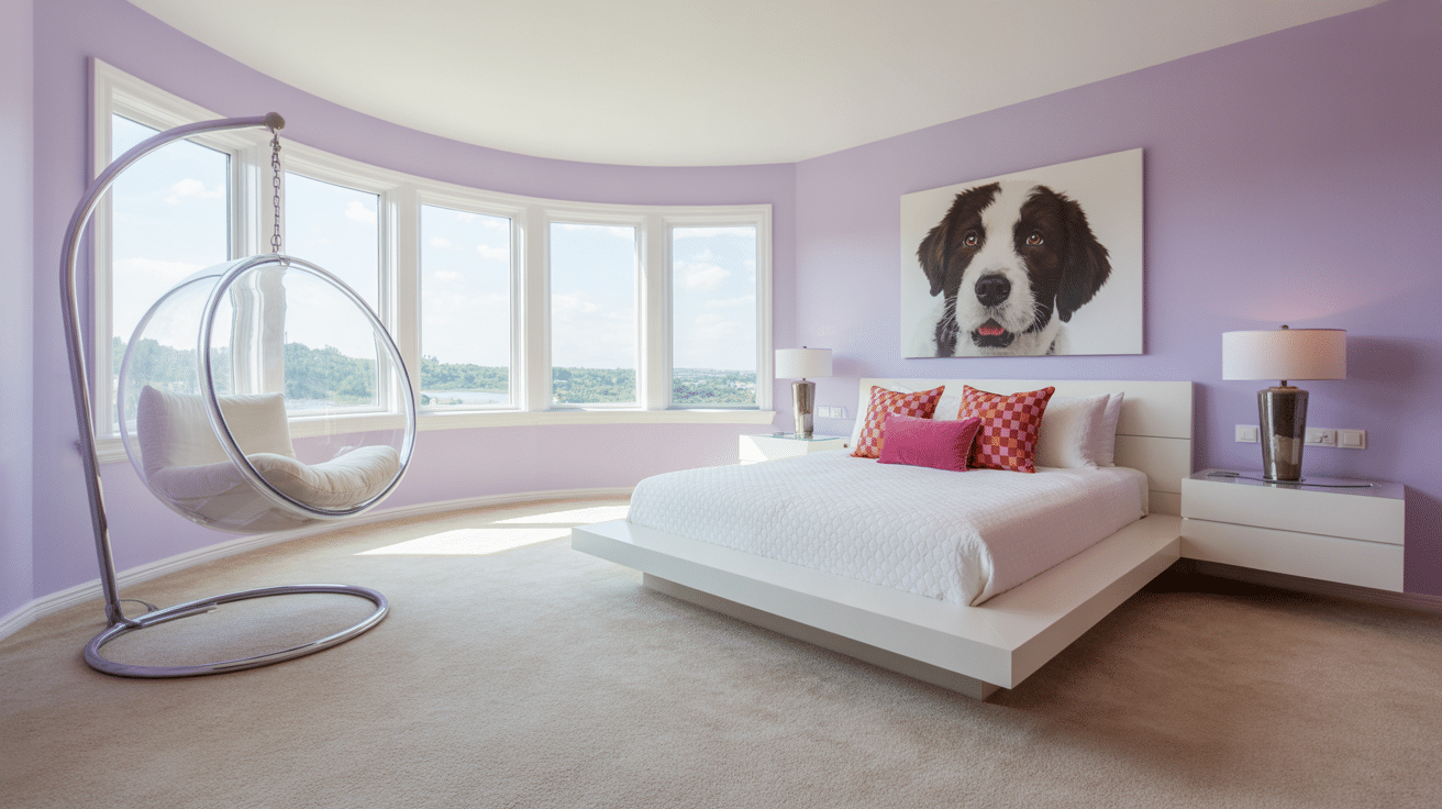 Globe style chair in purple room