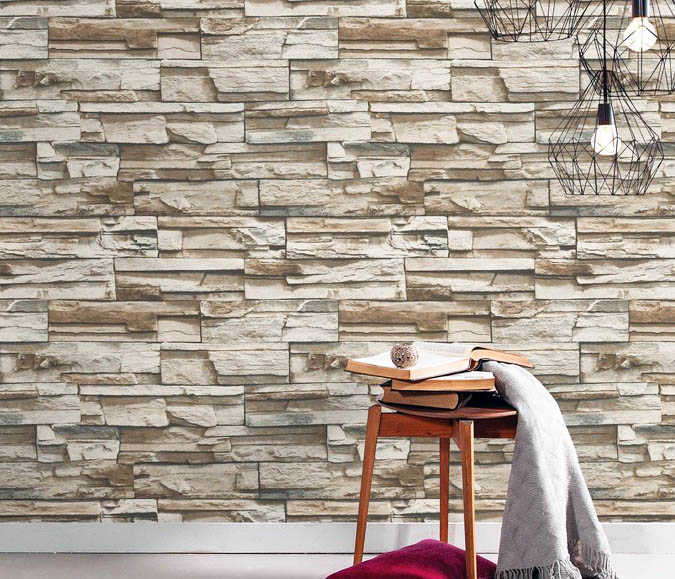 Faux stacked stone wallpaper
