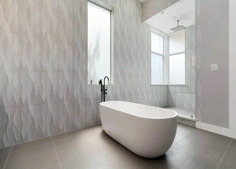 Shower with all-white design and textured wall