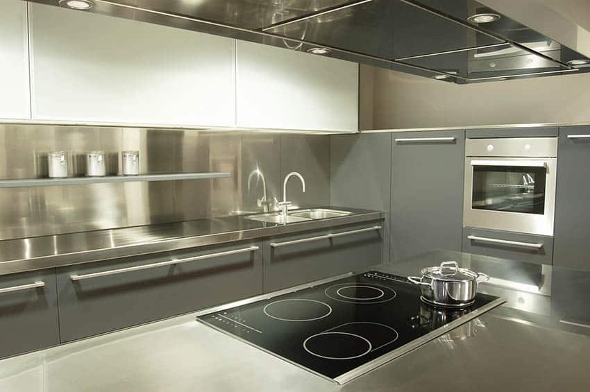 Kitchen with stainless steel countertops