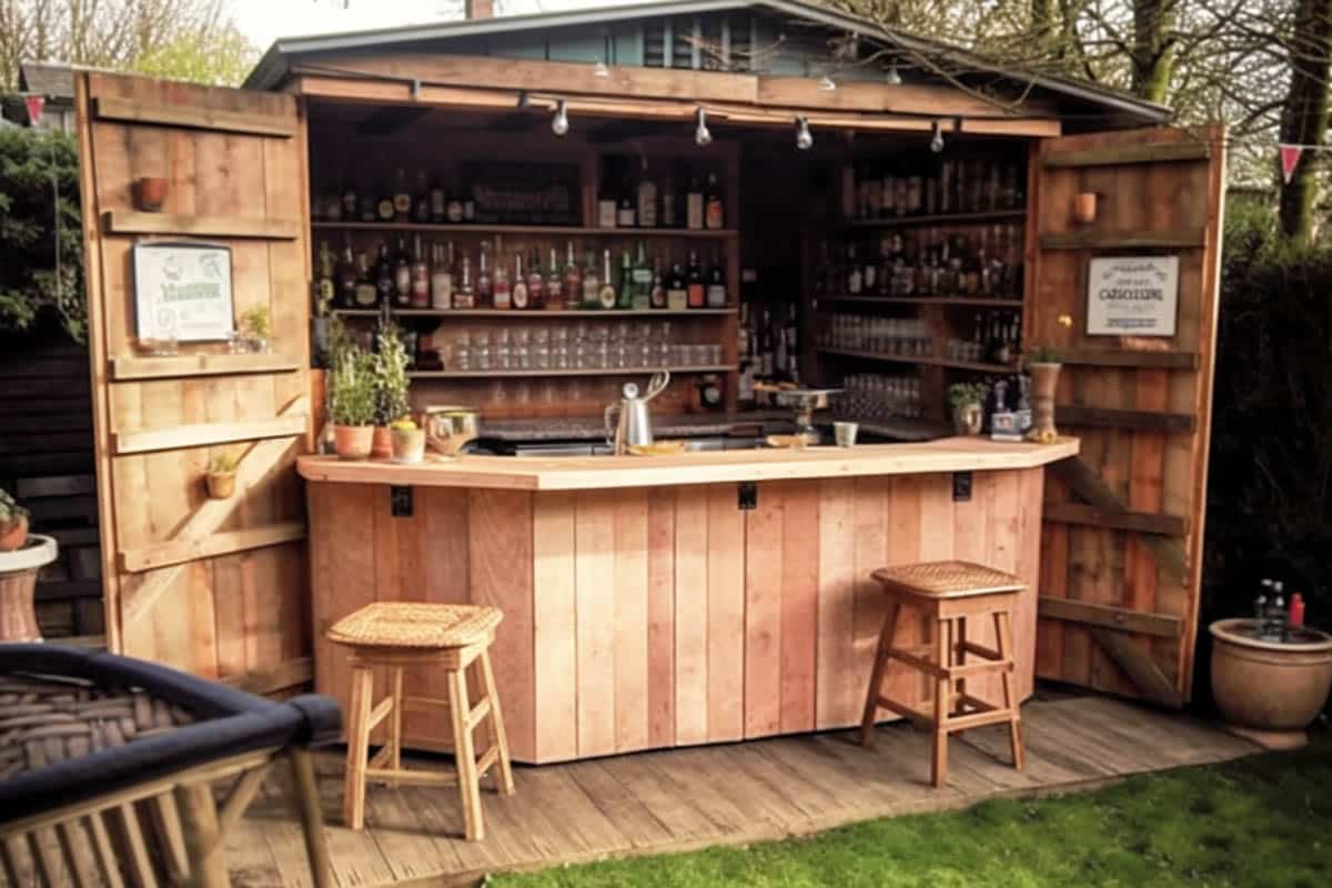 old shed made into a bar outside