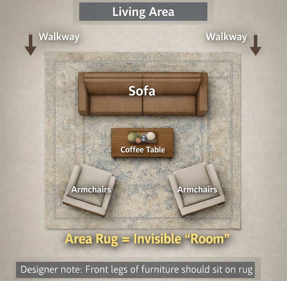 Creating an invisible room zone in an open plan