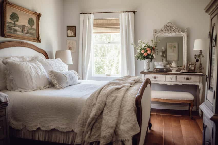 French country bedroom with light color palette