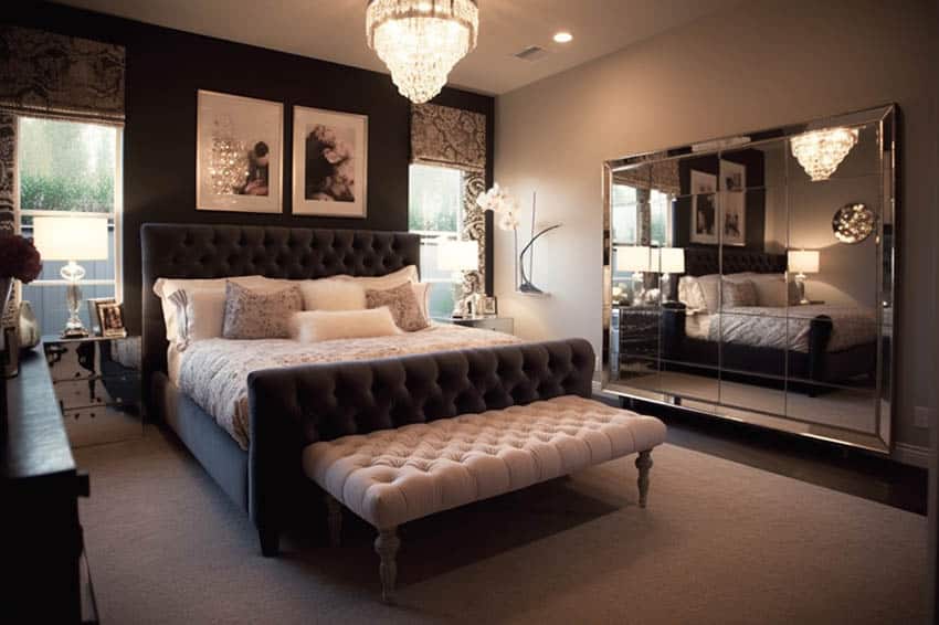 Hollywood glam with tufted bed and mirror furniture