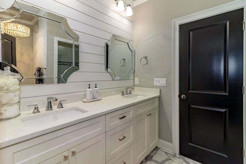 Bathroom with painted tongue and groove wall panel