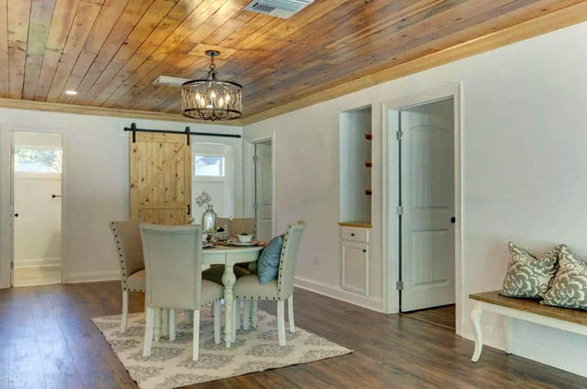 Dining room with tongue and groove ceiling