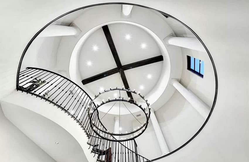 Foyer with large double ring chandelier