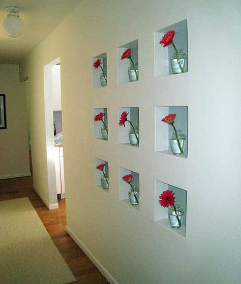 Hallway with prefab niche and flowers