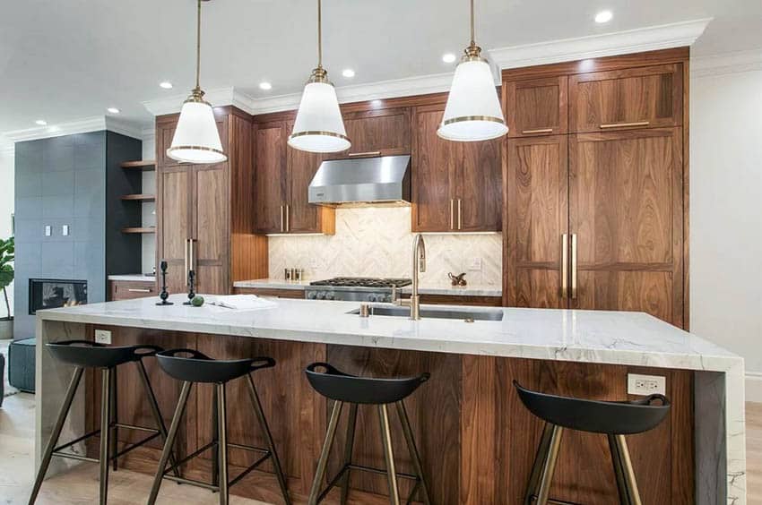 Kitchen with cone pendant lights