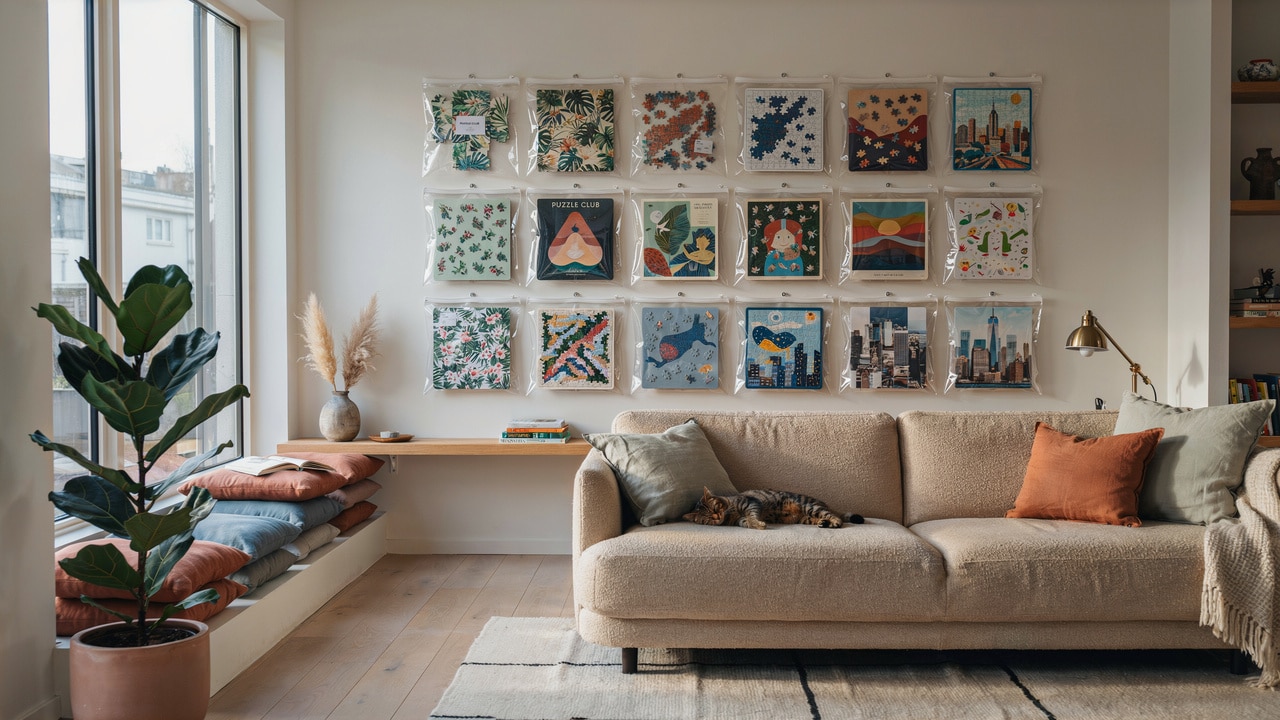 Hanging photo frame game board storage