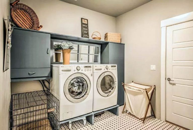 Basement Laundry Room With Wrap Around Storage Cabinets 768x520 