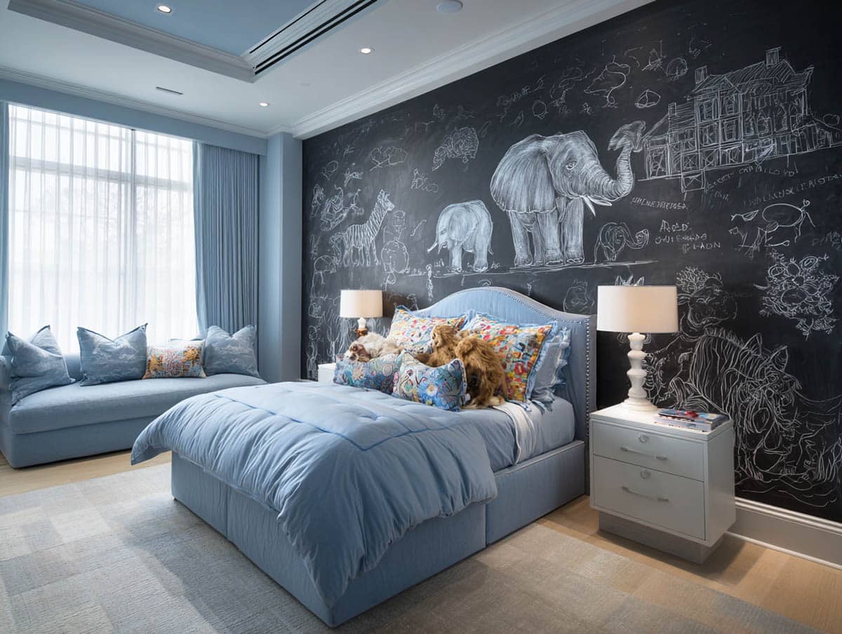 Chalkboard paint wall with animal doodles