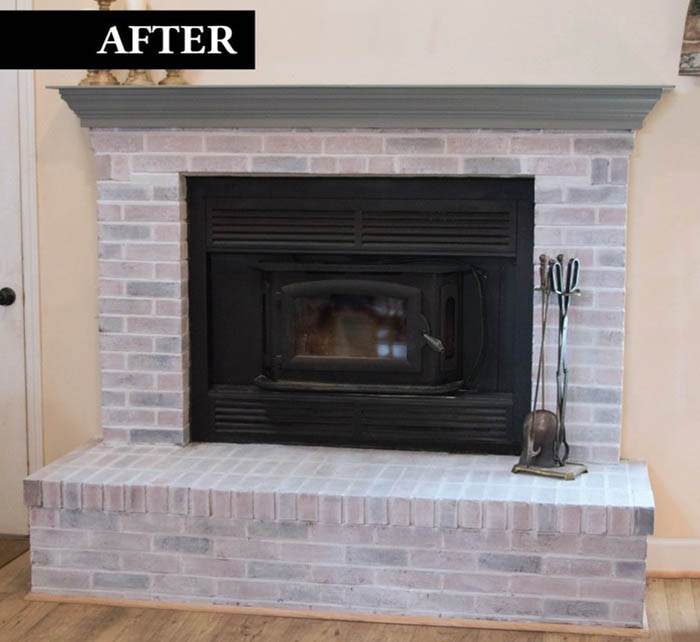 Fireplace after being whitewashed