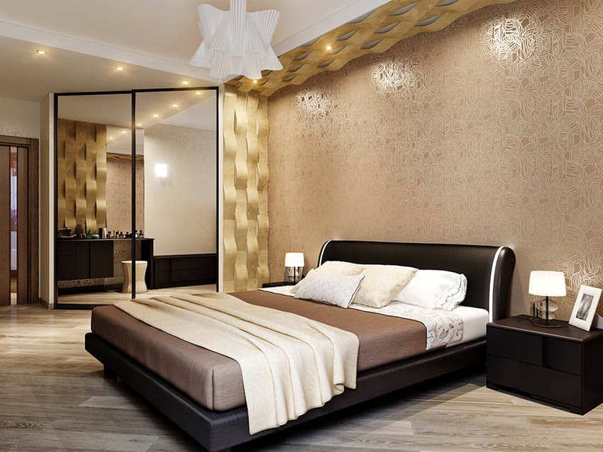 Modern brown and gold bedroom design