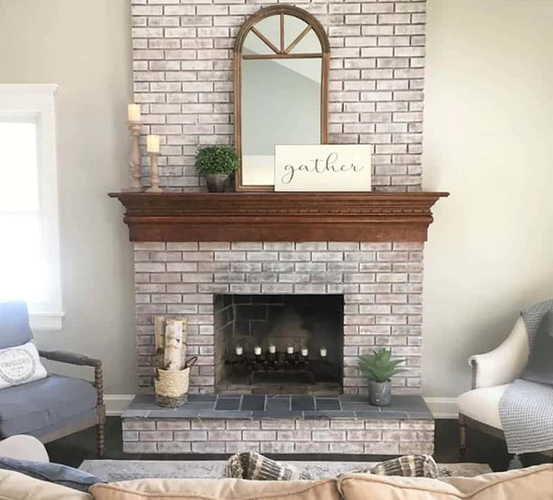 Whitewash fireplace with mantle