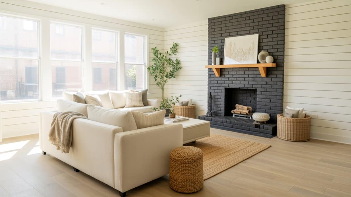 Fireplace with charcoal black