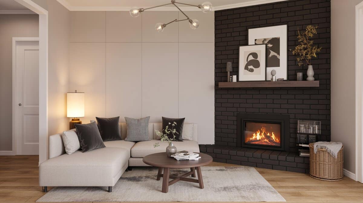 Modern living area with black tone for fireplace