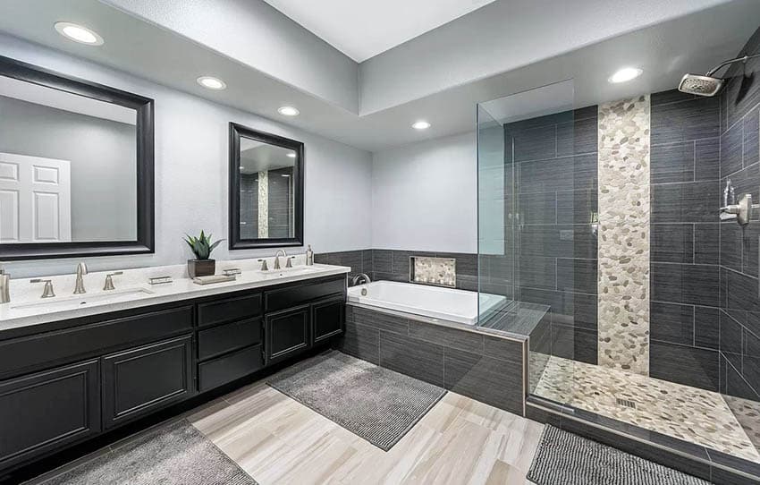 Bathroom with pebble tile floor shower