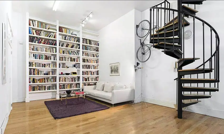 Bike rack under circular stairs