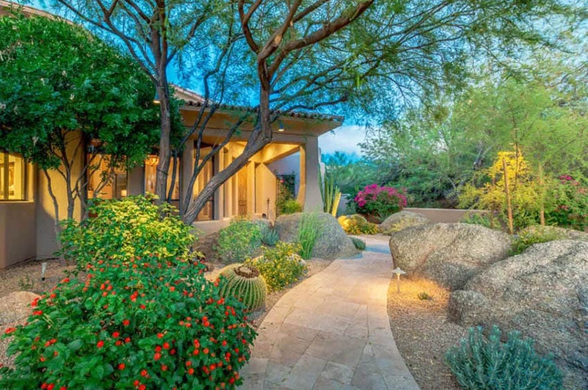 Home with desert xeriscape with pathway