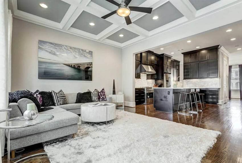 Living room with coffered ceiling