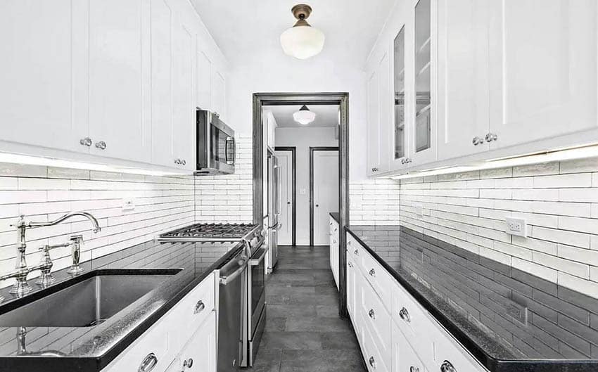 Black and white galley kitchen