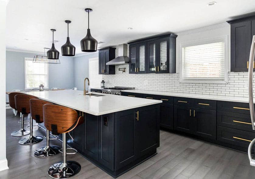 Black and white subway tile cabinets