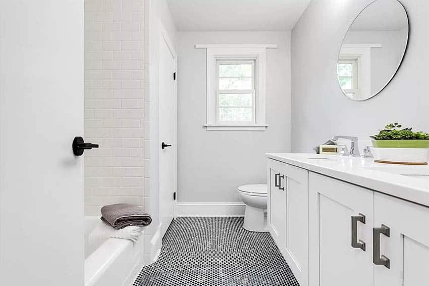 Penny round tile floor in bathroom