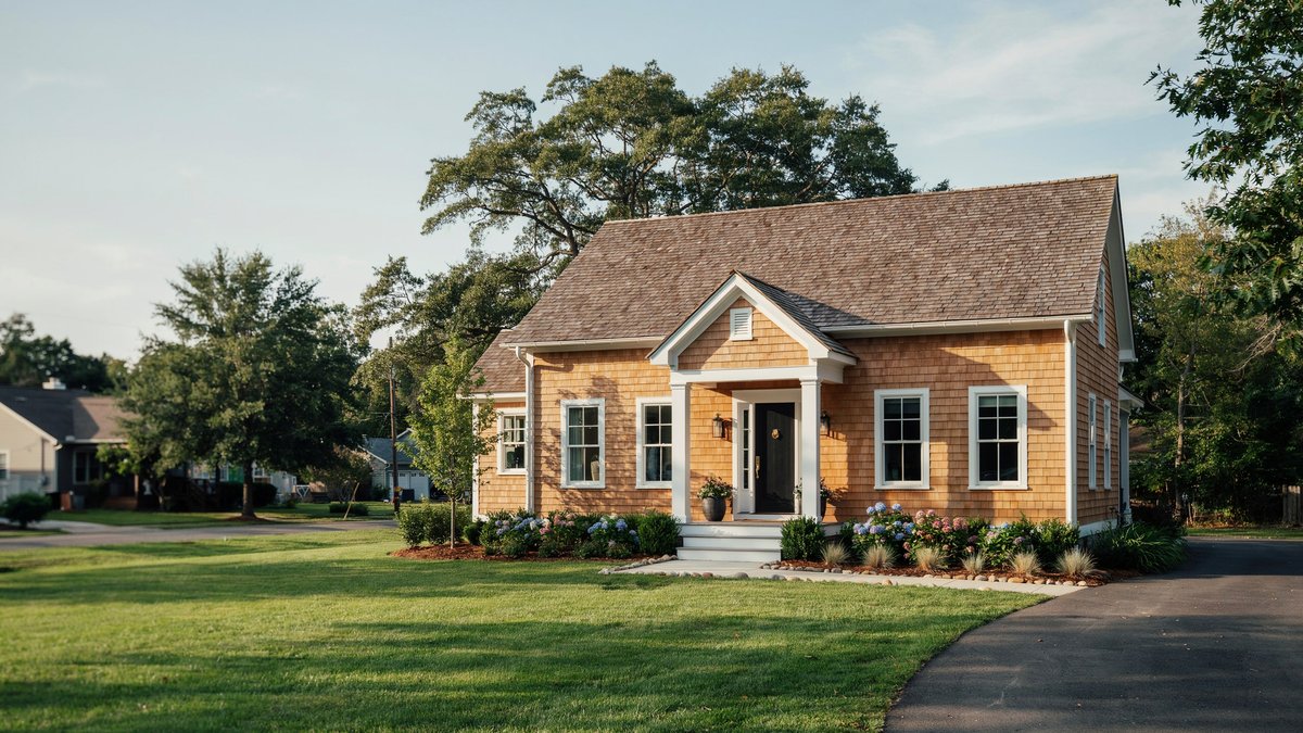 Wood shingle roof on traditional home