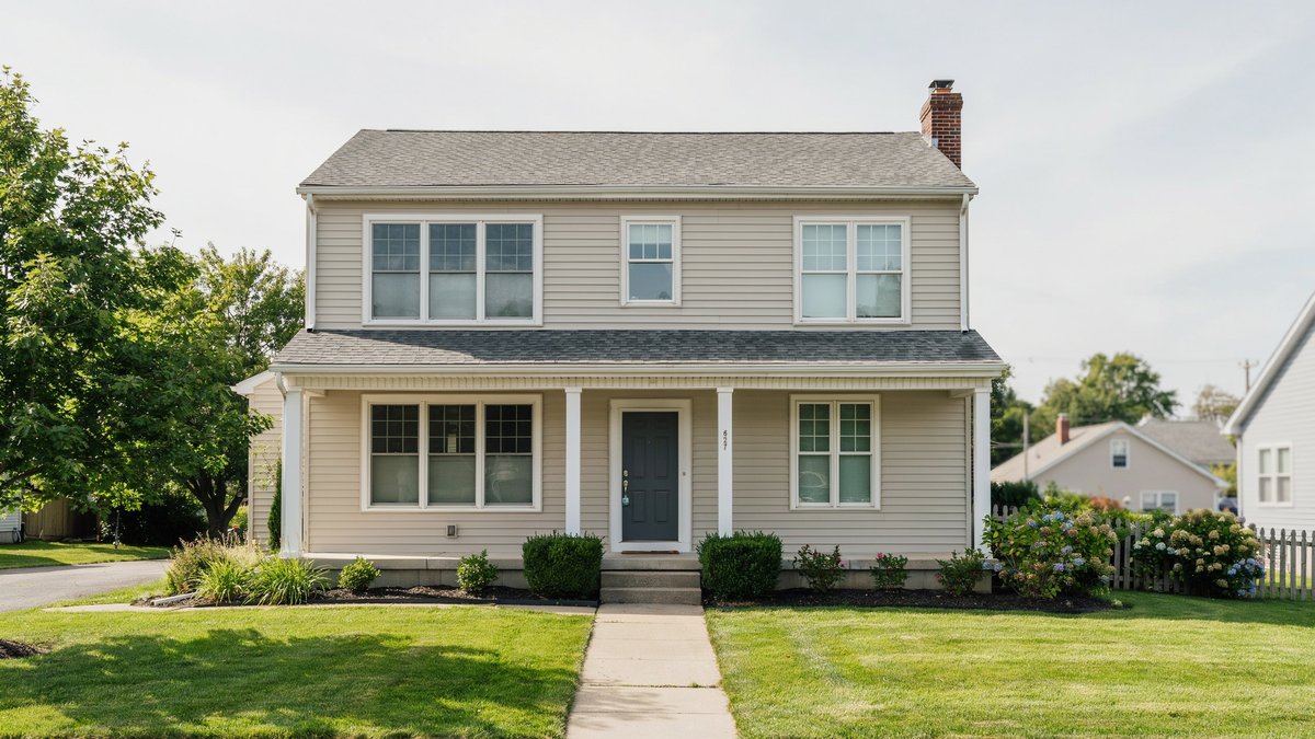 House with composite roof shingles