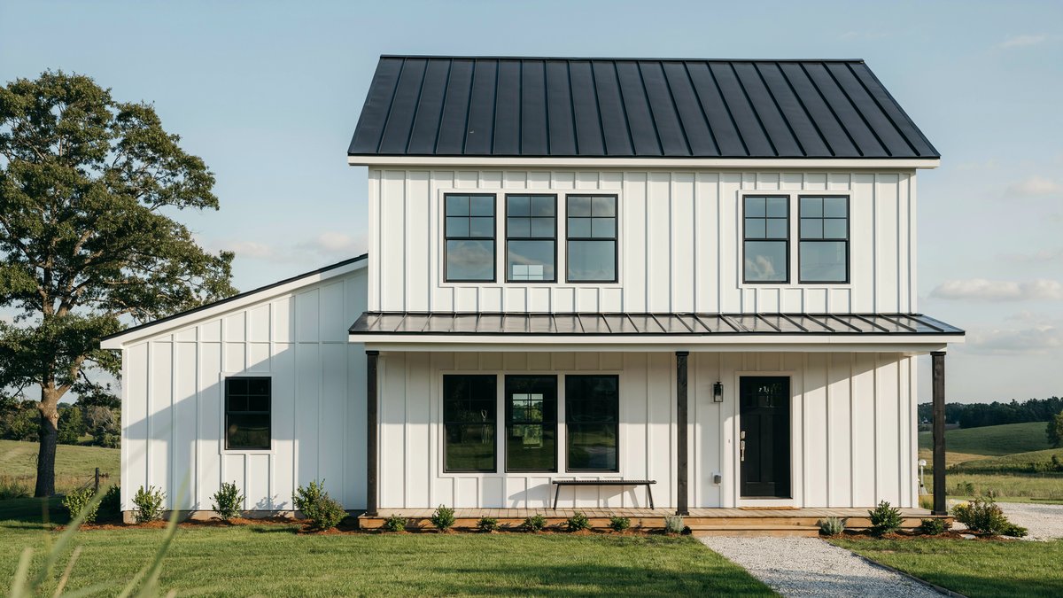 House with standing seam metal roof
