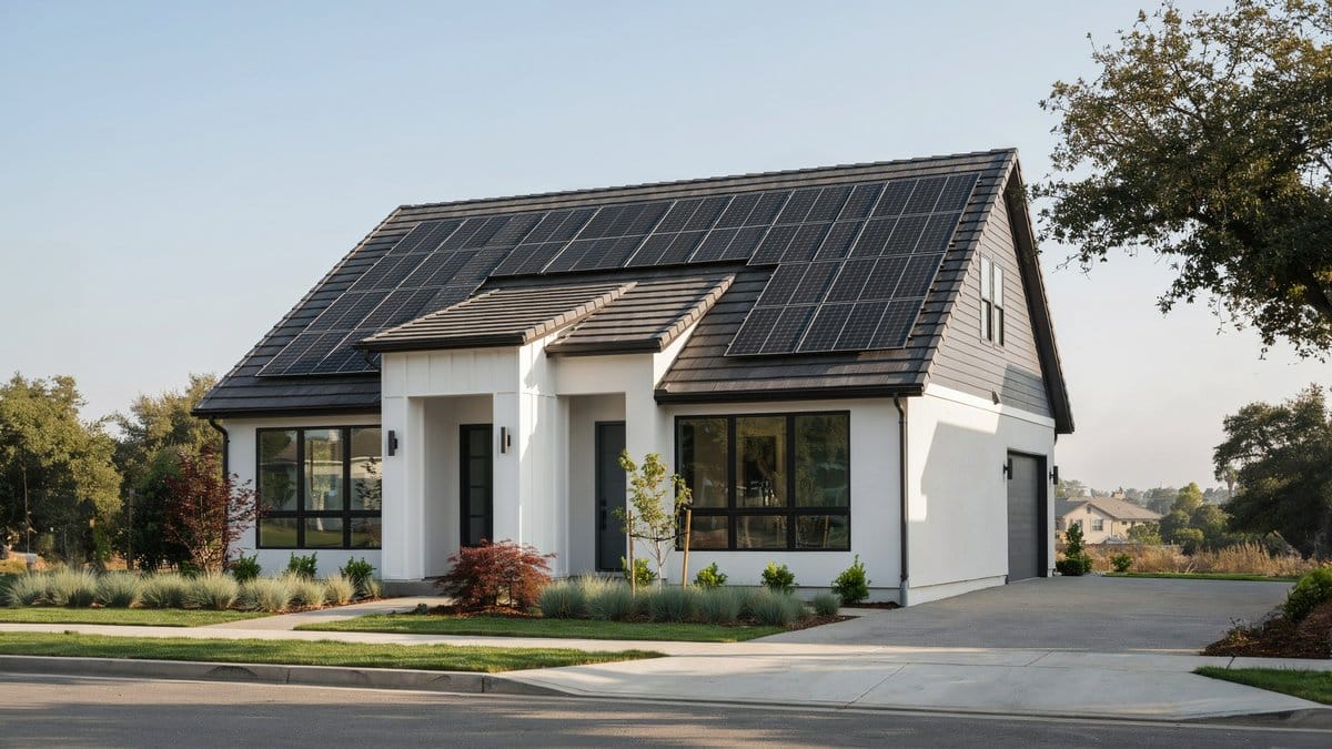 Solar shingles on a modern home