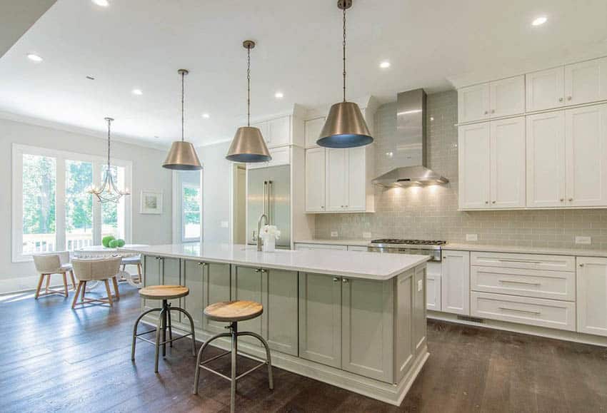 contemporary-kitchen-with-beige-cabinets-gray-island-white-quartz-counters