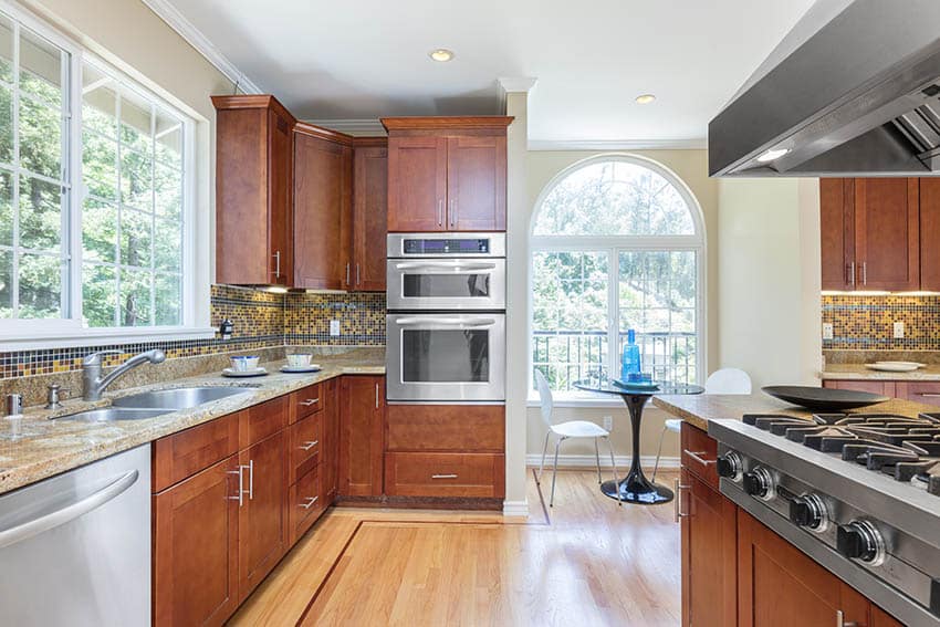 Contemporary kitchen with hickory engineered hardwood floors