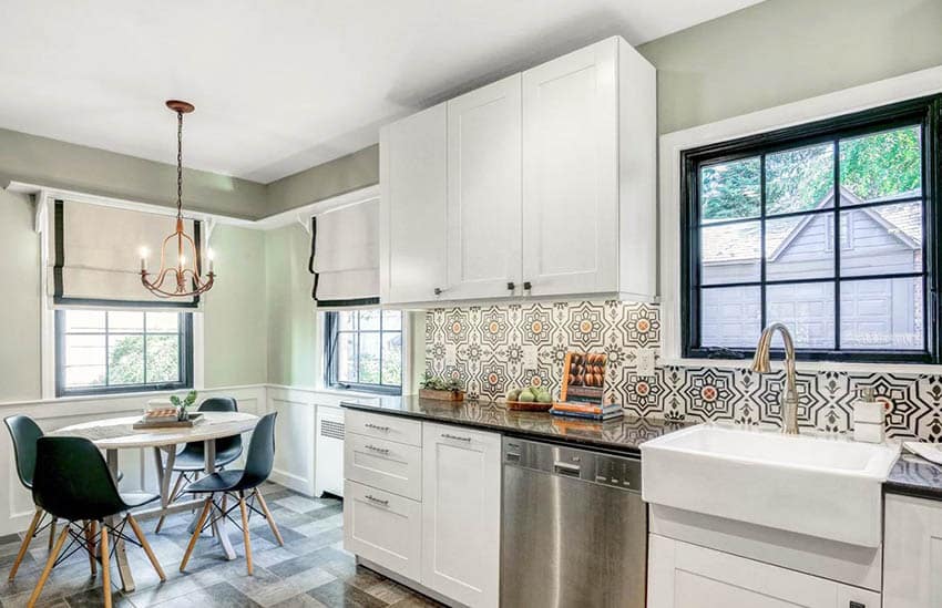 Kitchen casement window and pattern backsplash tile