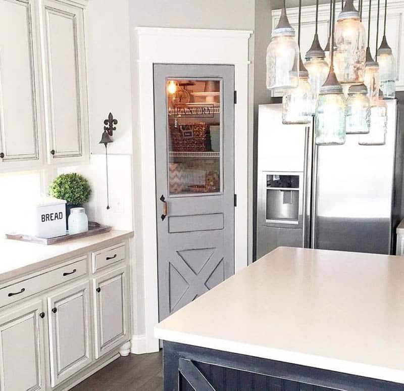 Farmhouse Barn door kitchen pantry with glass window