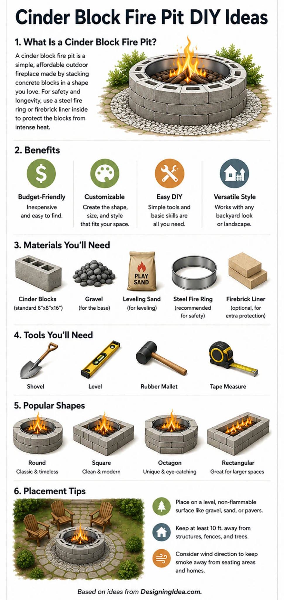 Cinder block fire pit design infographic