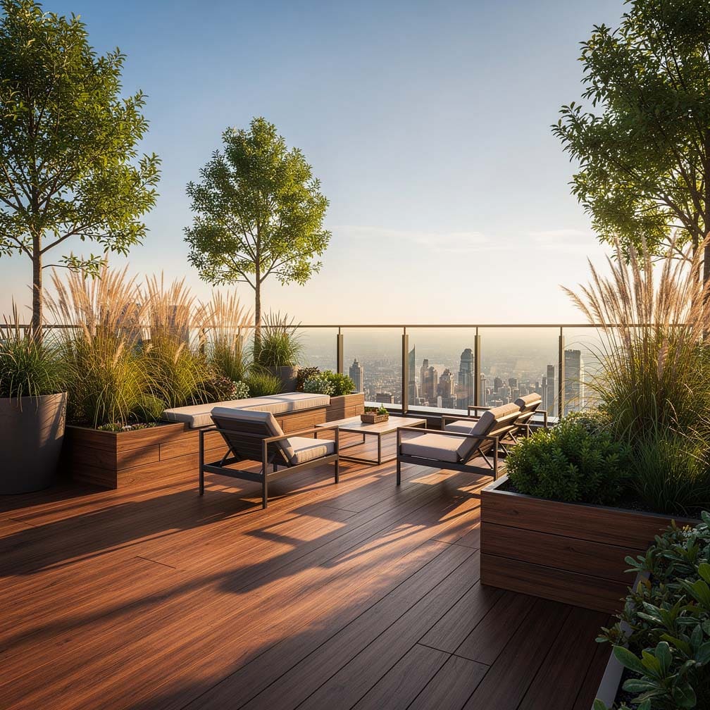 Contemporary Deck With City Views And Outdoor Seating
