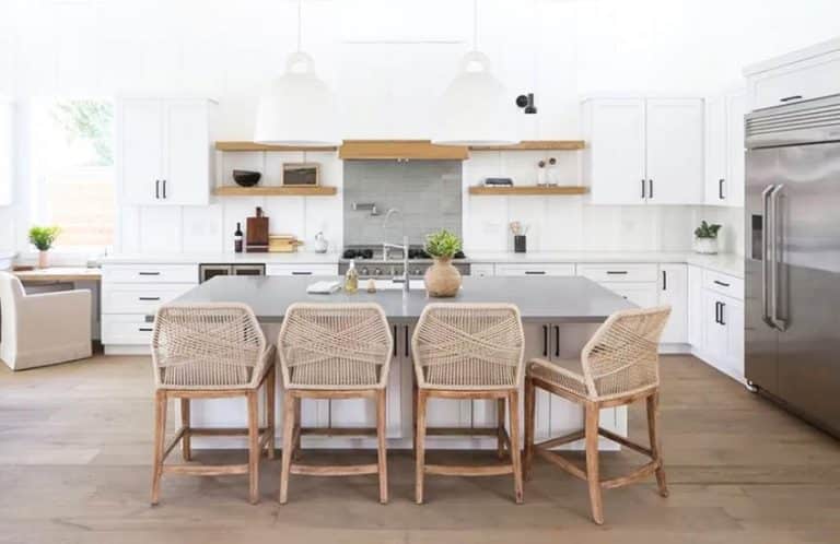 staging a kitchen counters with bar stools