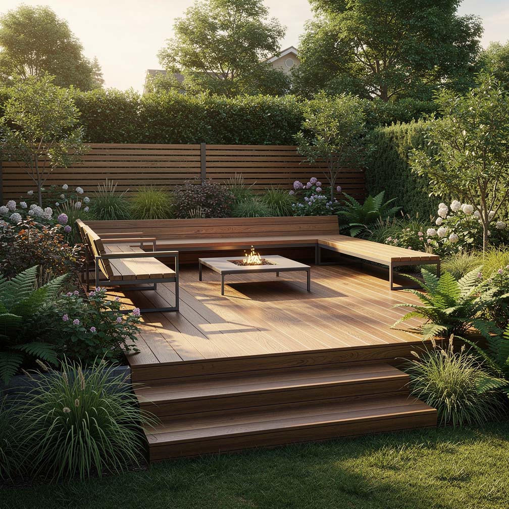 Elevated Wood Deck On Hill In The Backyard