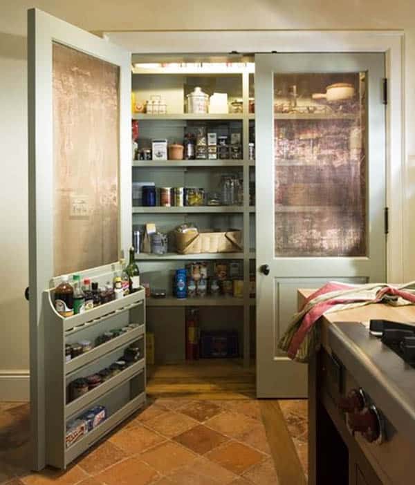 Kitchen pantry screen door with built in storage