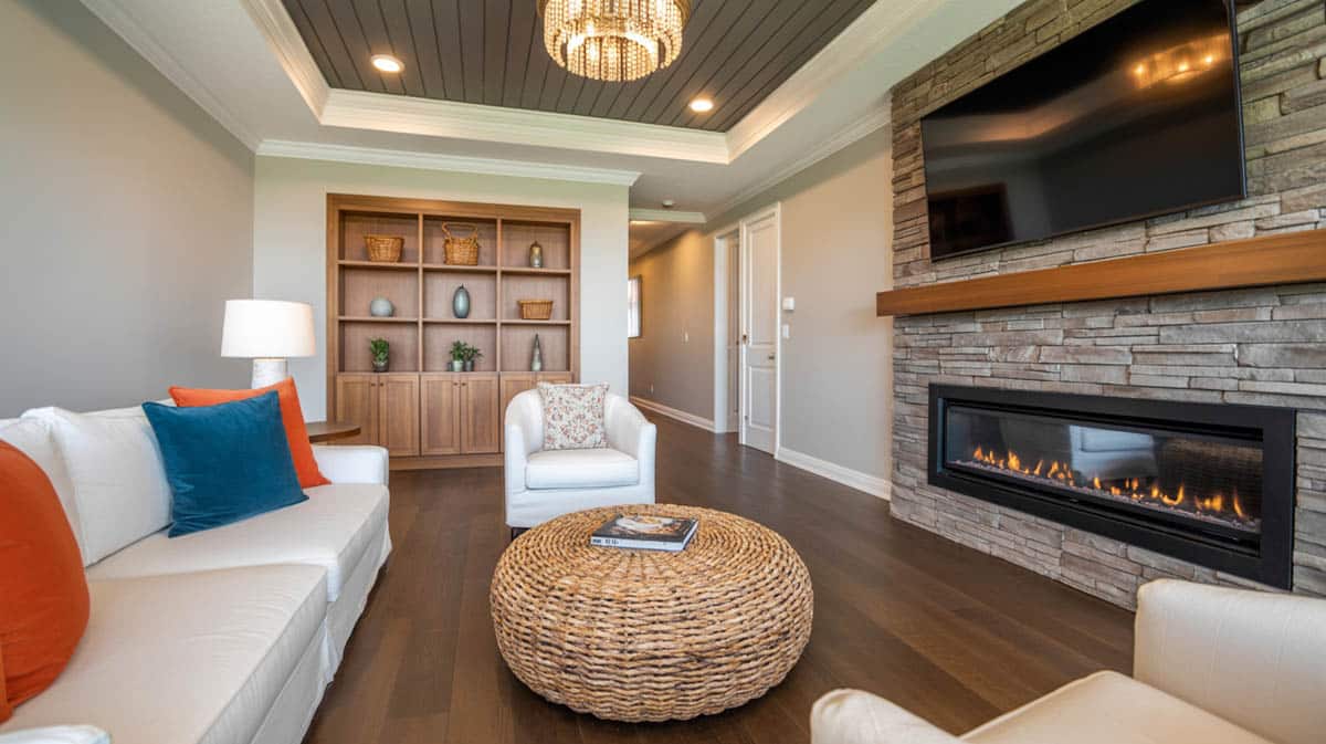 This Contemporary beach style living room is centered on a