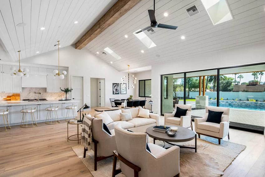 kitchen living room vaulted ceiling lighting