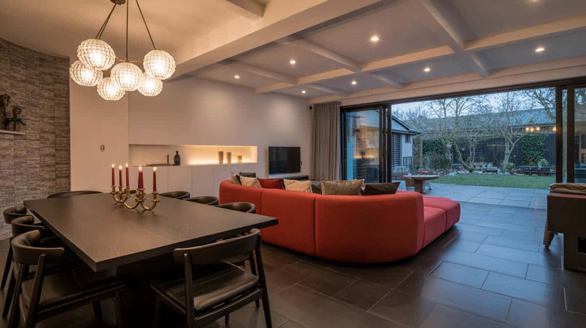 This Contemporary loft design faces a large set of glass