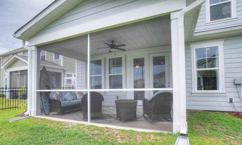 Screened in enclosure with stone flooring