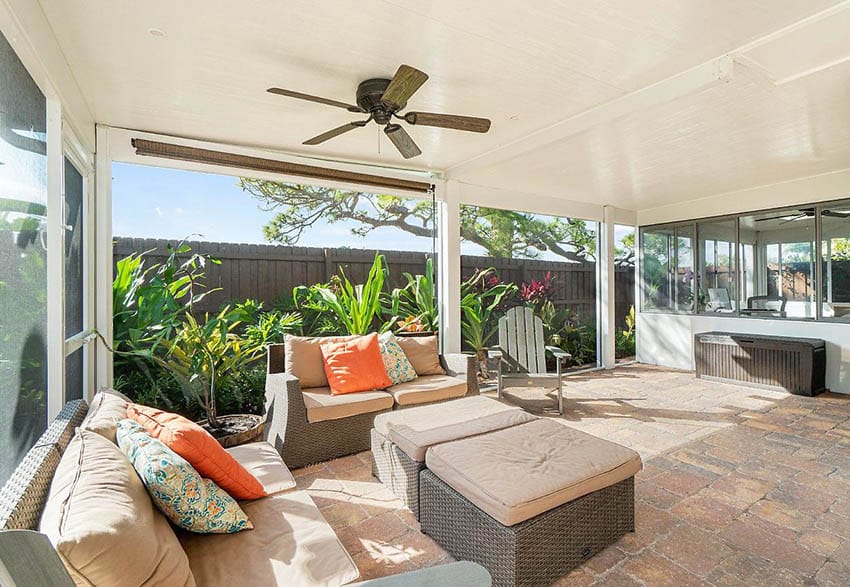 Sunroom patio with paver flooring