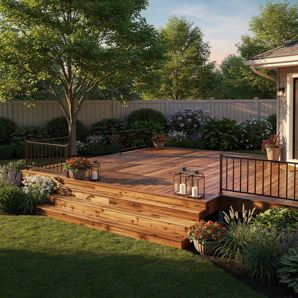 Traditional Stained Deck With Circular Design